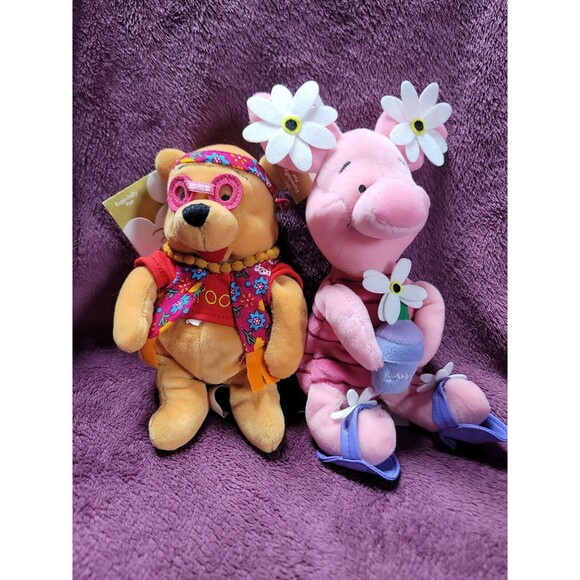 Disney Winnie the Pooh and Piglet Flower Power plush pair - Picture 1 of 2
